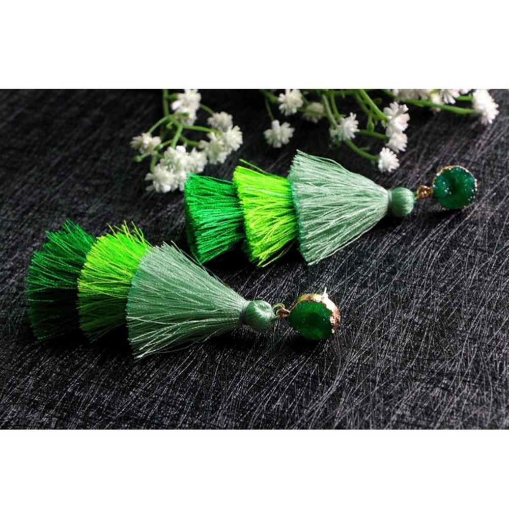 Green ombré tassel earrings